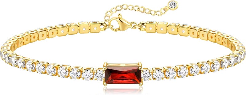 FUNEIA Birthstone Gold Tennis Bracelets for Women Trendy Non Tarnish Dainty 14K Gold Plated Diamond Bracelet Stack Cute Stackable Blue Green Red Friendship Bracelets Jewelry Gifts for Best Friend - Image 1